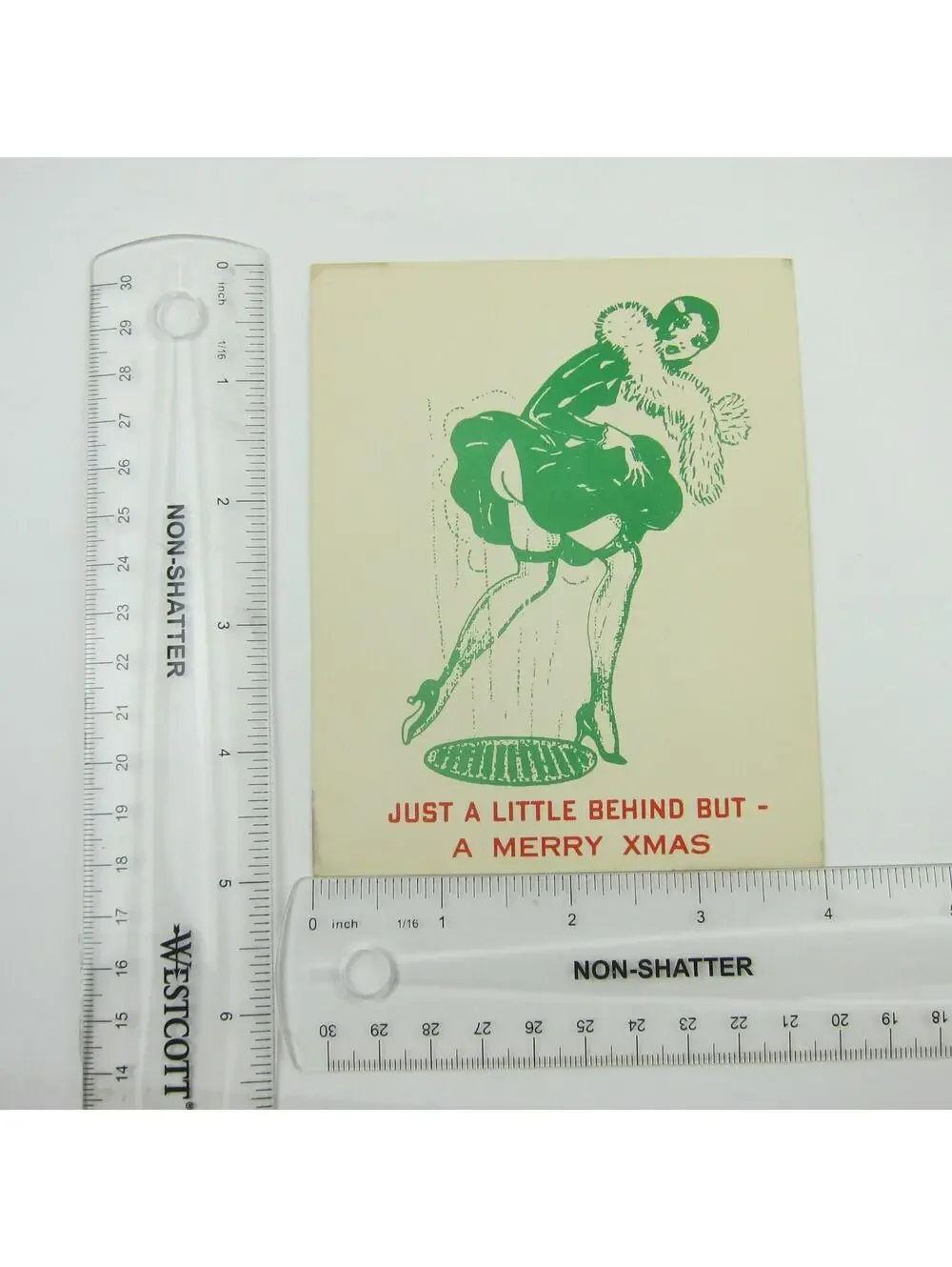 Christmas Card Comic Humor Woman Skirt Blown Exposed Naked Butt Risque Vintage